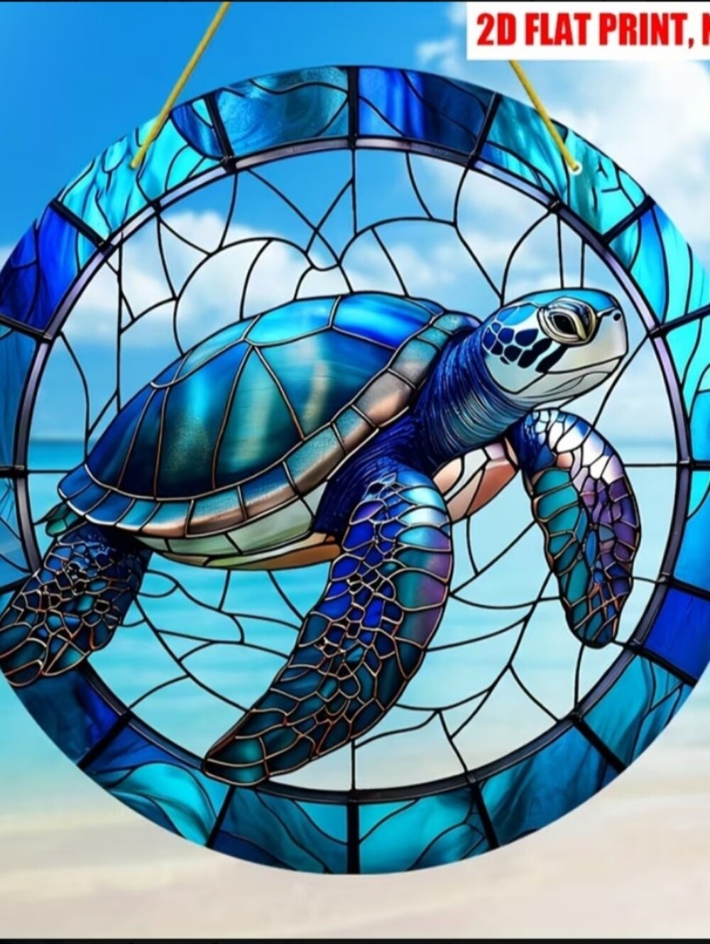 Coastal Blue Sea Turtle Stained Acrylic Wall Accent